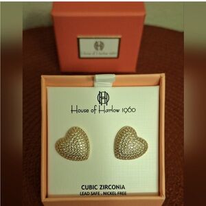 House of Harlow 1960 Gold Pavè Heart Earrings